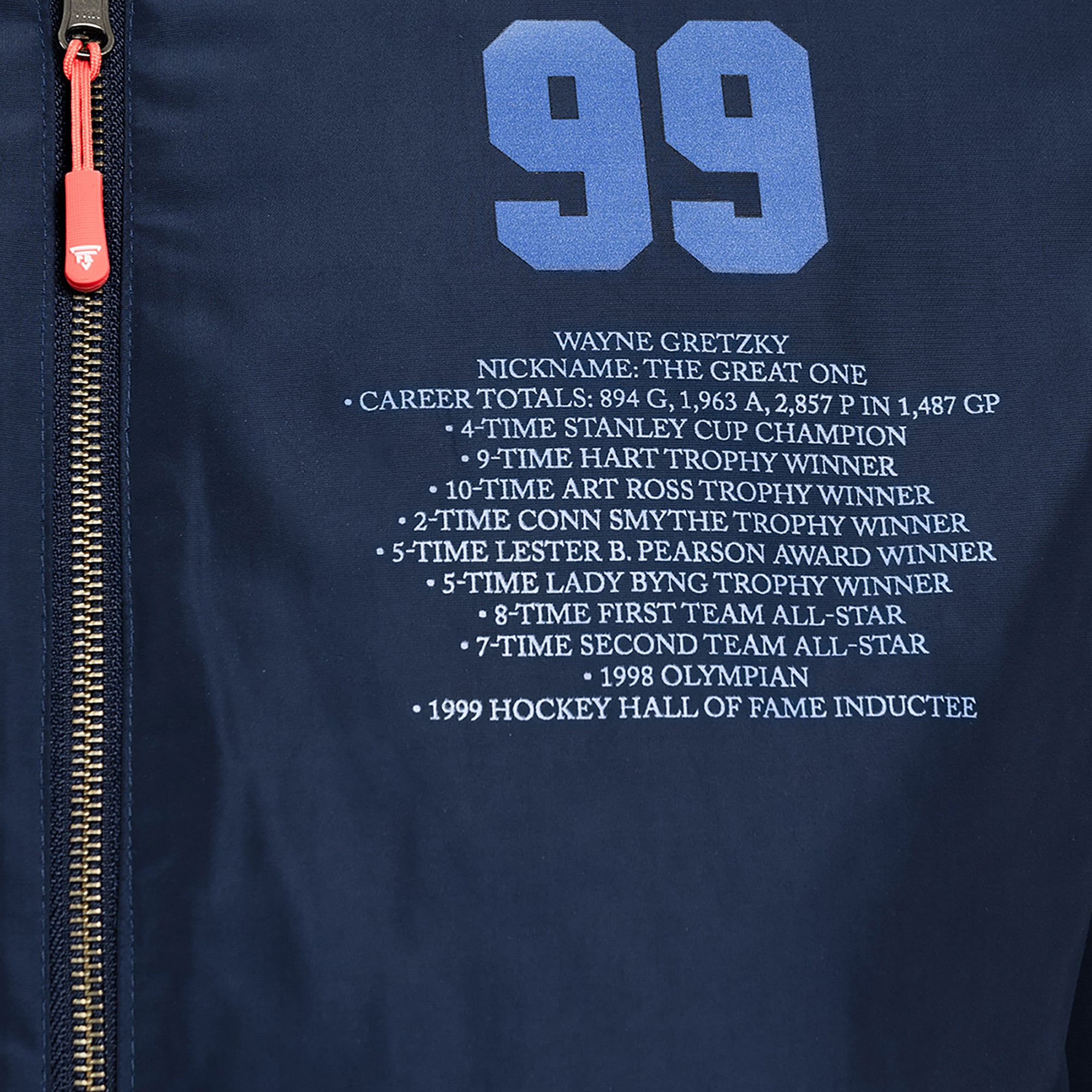 Veste bomber réversible zippée pour homme FE Wayne Gretzky Royal/Marine des Oilers d'Edmonton